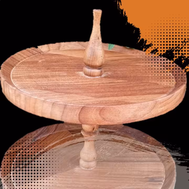 شیرینی خوری دو طبقه چوبی  .تک . 400 گرم . با قطر  35 سانت طبقه اول و 25 سانت طبقه دوم 