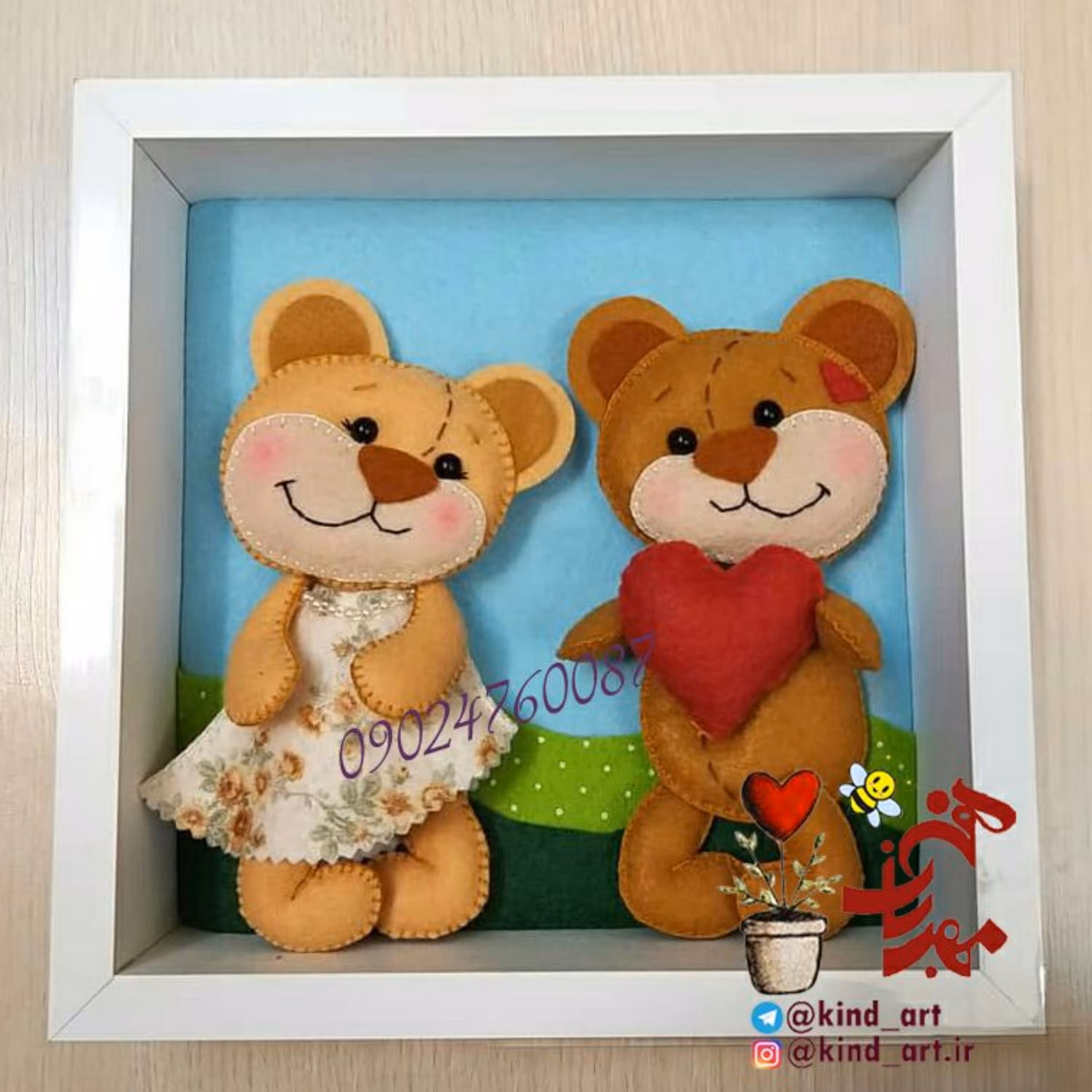 باکس خرس های نمدی عاشق (دو عددخرس به همراه باکس)