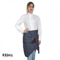 نیم پیشبند جین هشتی آبی با جیب قهوه‌ای جیر S.R