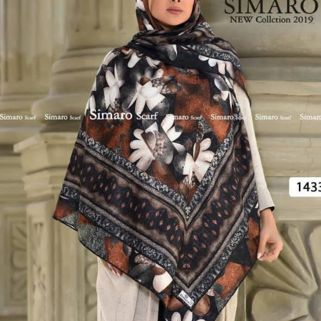روسری نخی قهوه ای گلدار