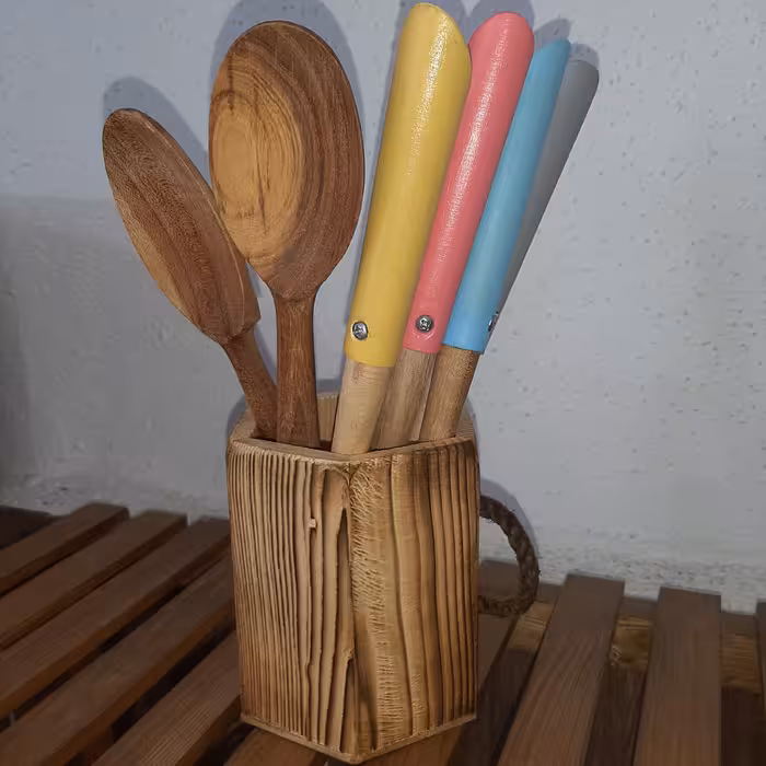 قاشق گود چوبی ، دسته رنگی مناسب برای پخت و پز 