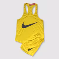 ست رکابی شلوارک سوزنی نایک رنگ زرد 