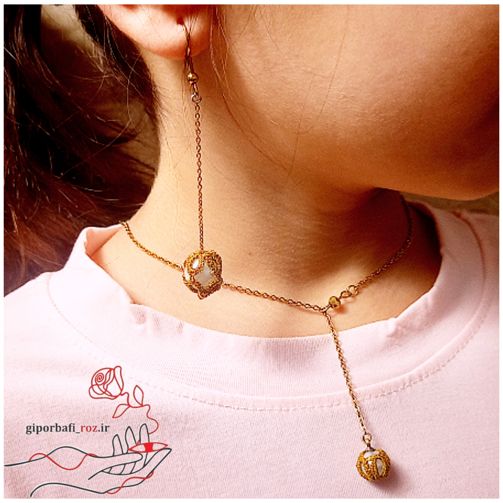 نیم ست طرح طلای دستبافت گیپوربافی