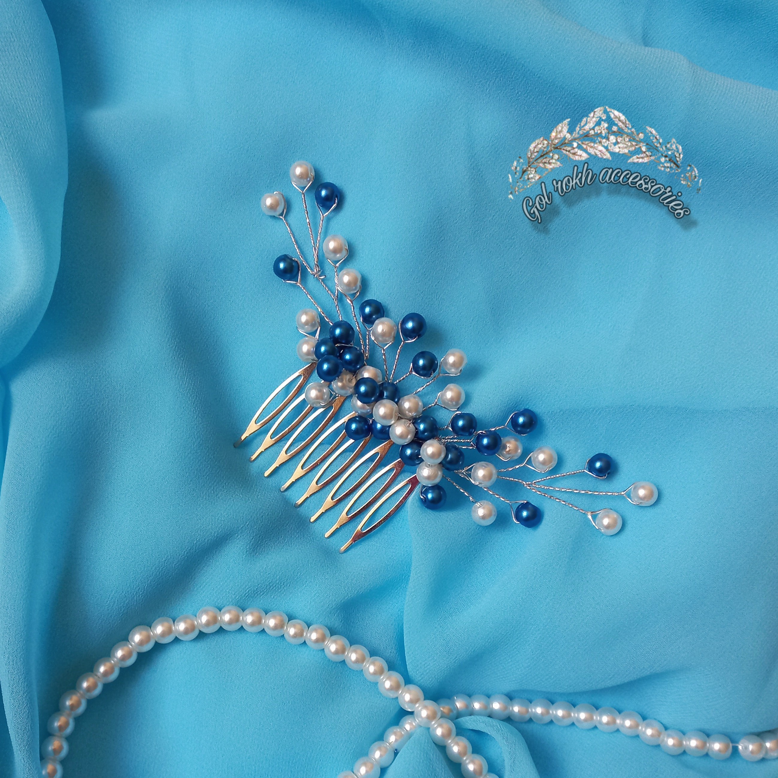 شانه شینیون مروارید سفید و سرمه ای