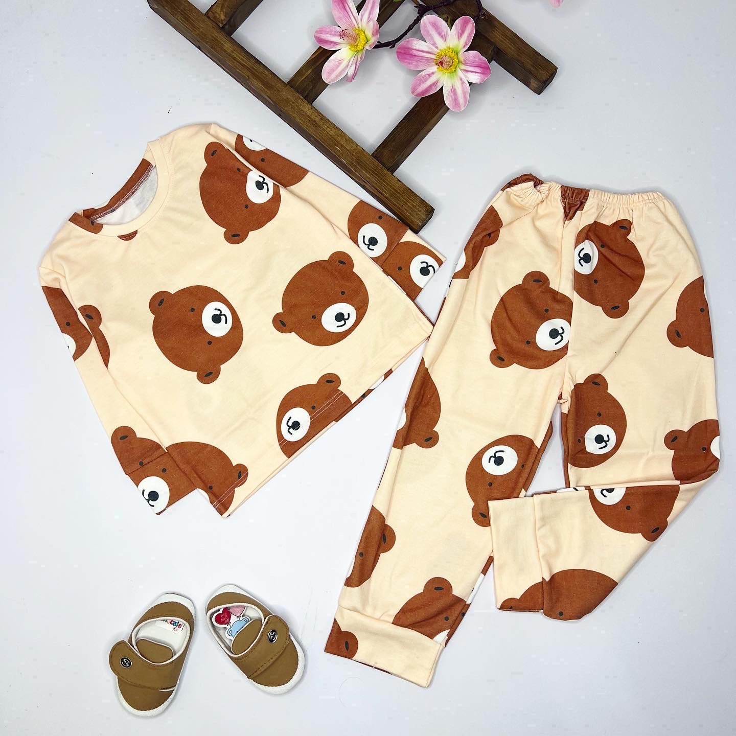 ست بلوز شلوار کله خرس قهوه ای سایز 40 تا 50 جنس پنبه 