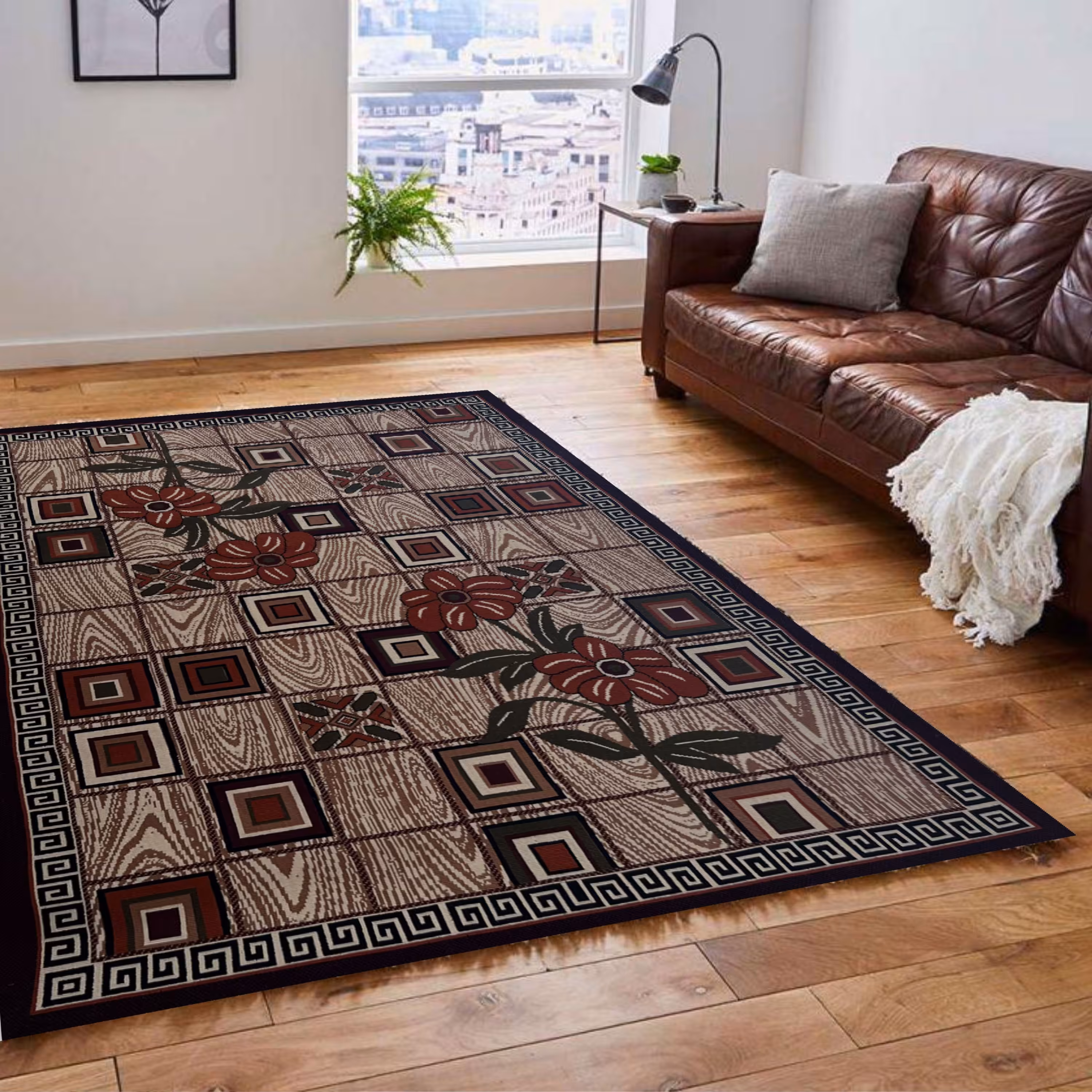 گلیم  (1.5-1.5)-طرح چوبی-در سایزهای مختلف(ارسال پس کرایه)