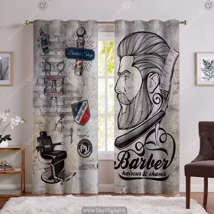 پرده پانچی ارایشگاه مردانه طرح نقاشی مدل مو  PK-5715