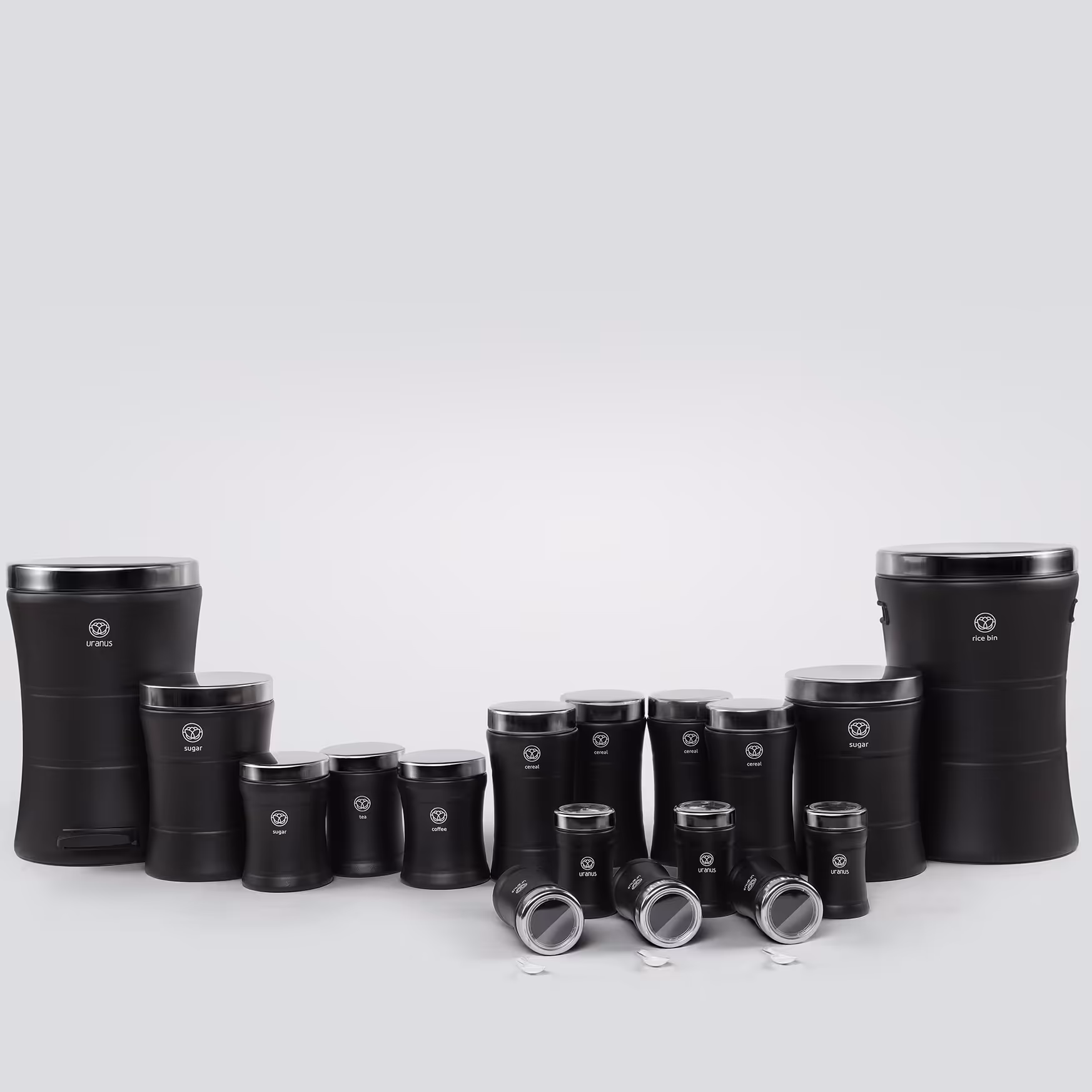 سرویس آشپزخانه اورانوس 17 پارچه کلاسیک مشکی سنباده ای با درب استیل
