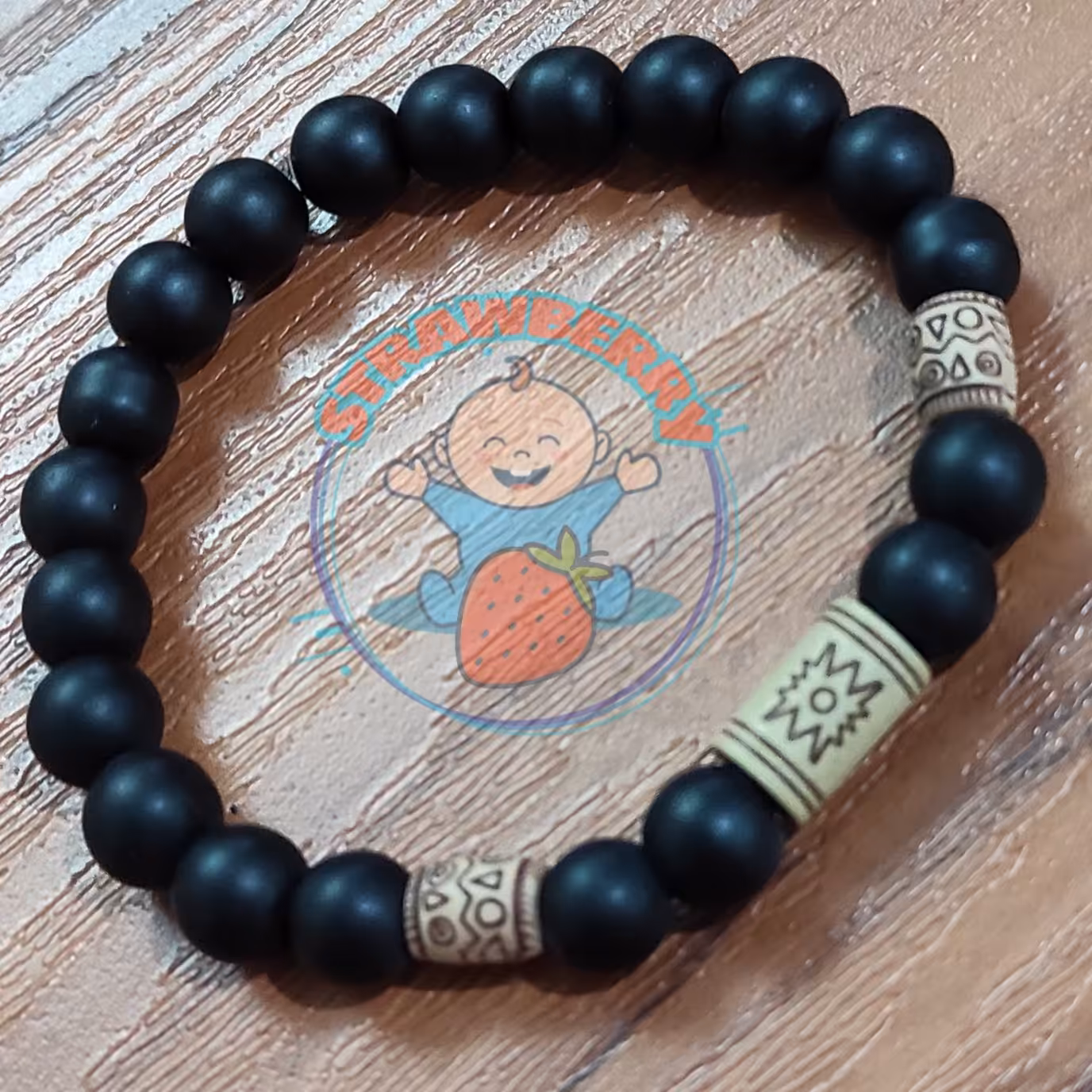 دستبند سنگی ساده و شیک و زیبا ساخته شده از سنگ اونیکس مشکی مات 8 میلیمتری 