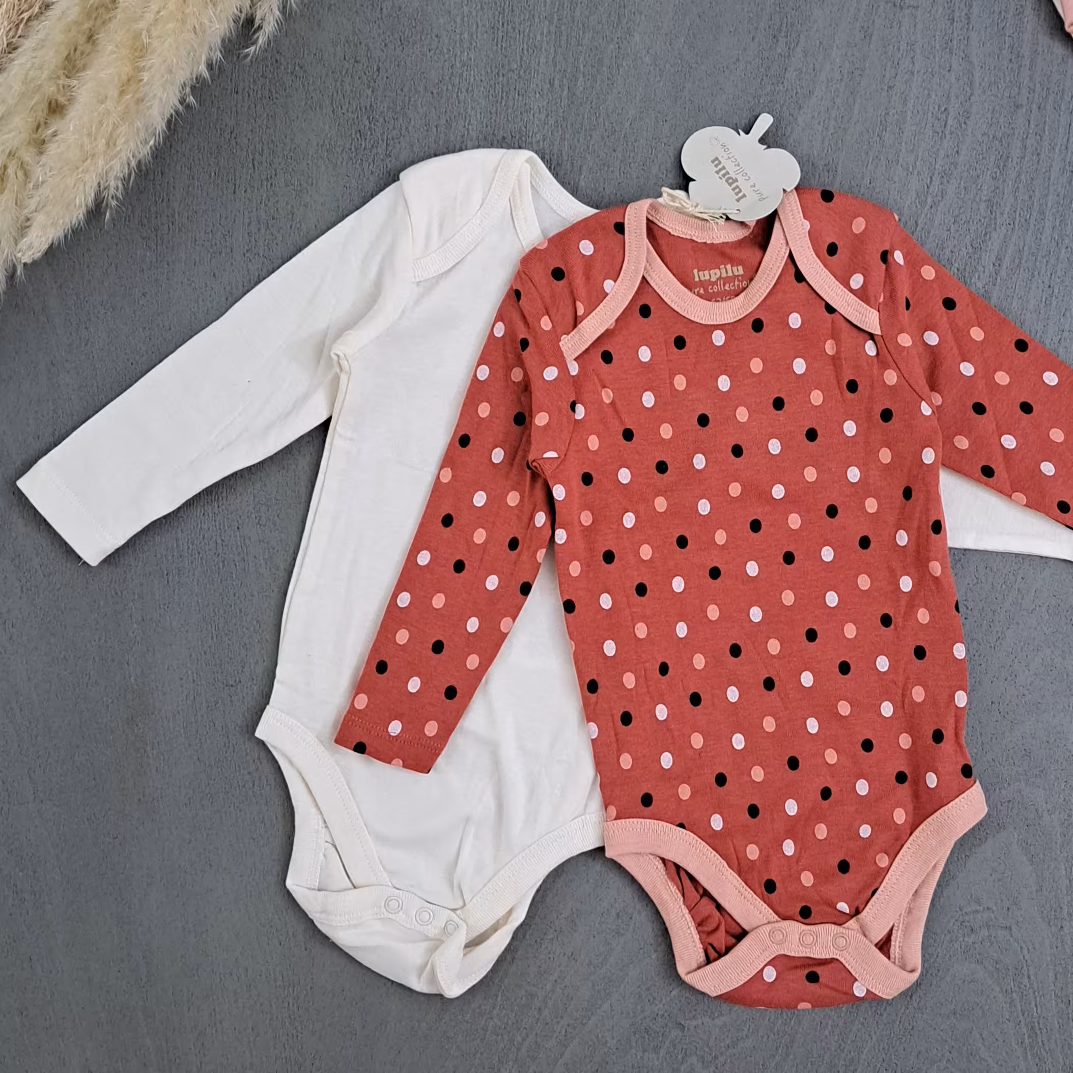 بادی نخی آستین بلند نوزادی لوپیلو پک دو عددی سایز  0 تا 2 ماه و 2 تا 6 ماه 