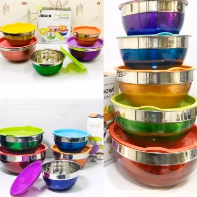 ست کاسه استیل رنگی درب دار