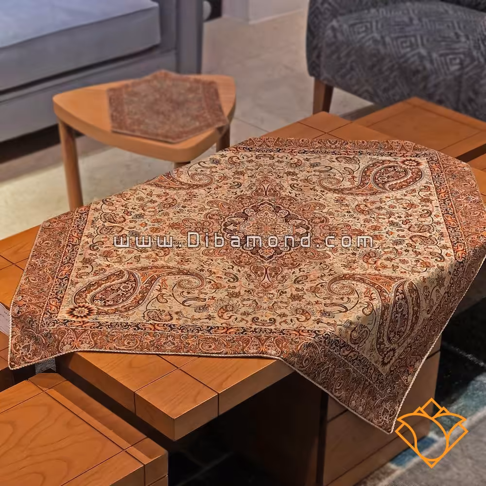 رومیزی ترمه ابریشم طرح سالار نسکافه ای مدل 688