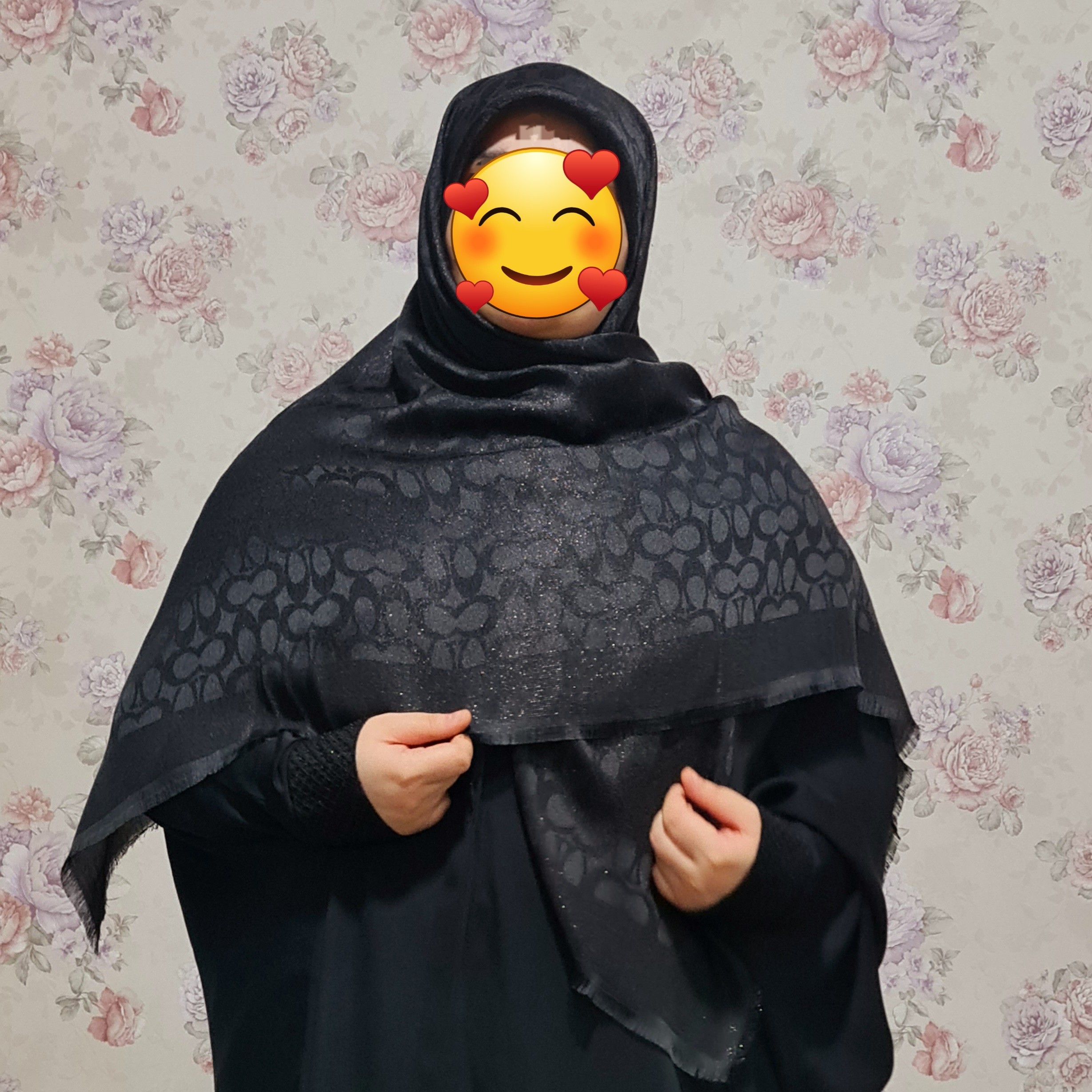 روسری ژاکارد لمه دار مشکی قواره بلند دورو طرح کوچ فاطمیه