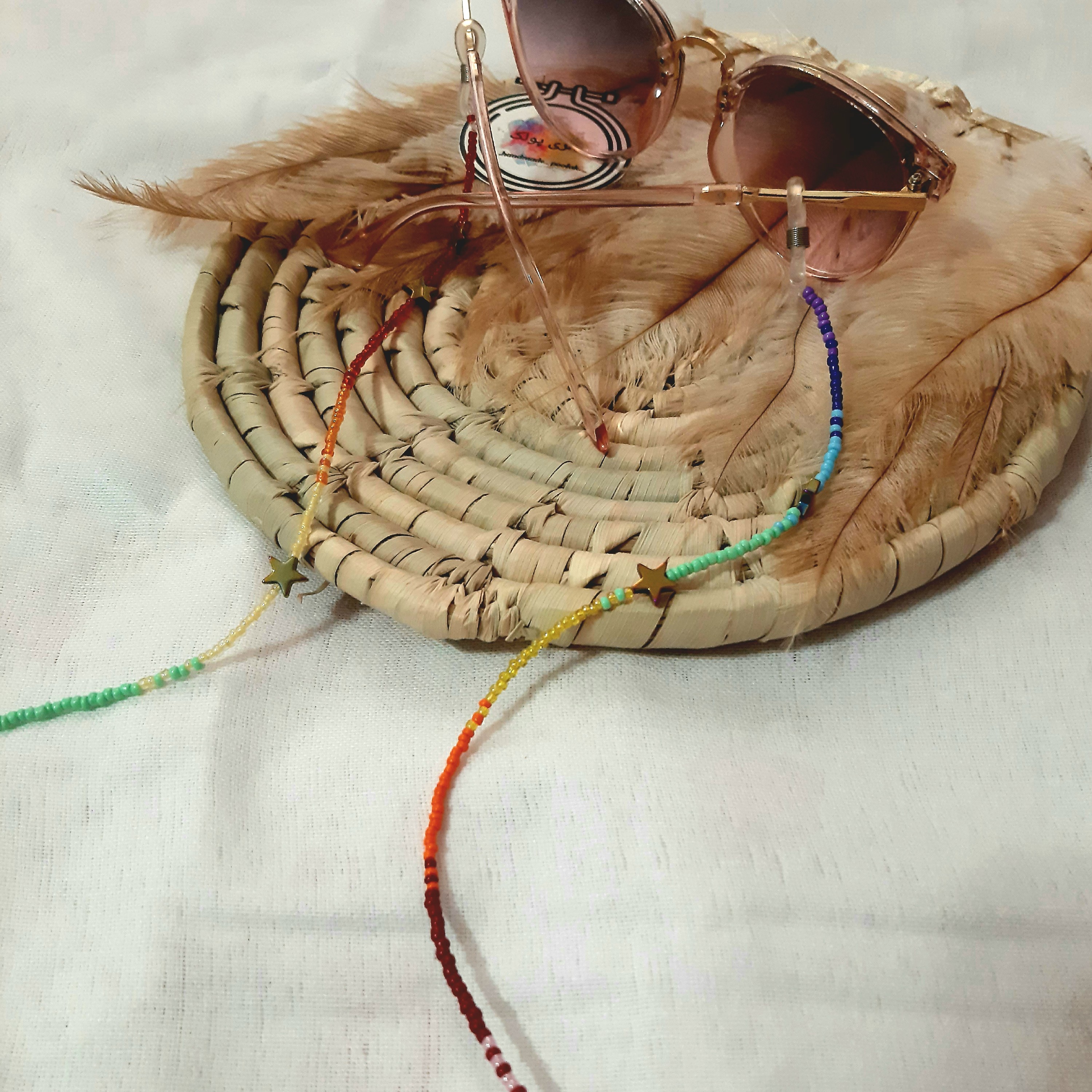 بند عینک منجوق و مروارید رنگین کمانی جذاب یونیسکس 