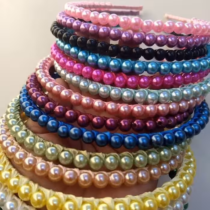 تل مرواریدی کار شده با مروارید و ربان دارای 10 رنگ متنوع