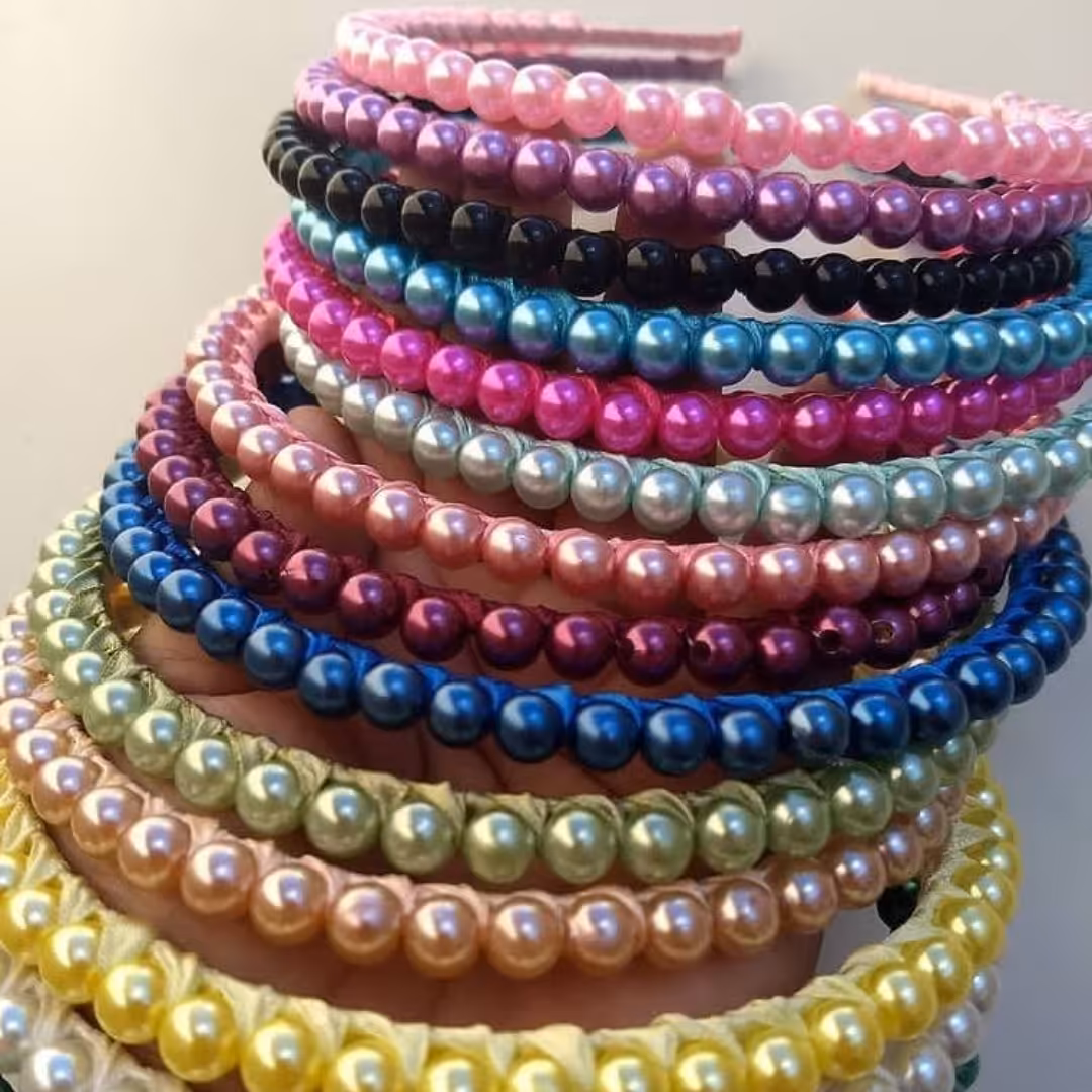 تل مرواریدی کار شده با مروارید و ربان دارای 10 رنگ متنوع