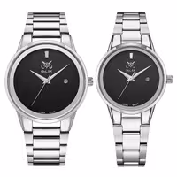 ست ساعت مچی عقربه ای زنانه و مردانه اوبلاک مدل 72711 رنگ استیل صفحه مشکی