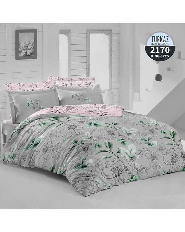 سرویس لحاف روتختی دو نفره 8 تکه دو رو میکرو تنسل گیاهی TURKAZ مدل 2170