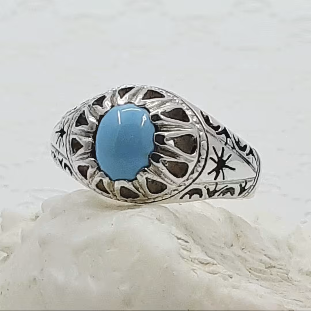 انگشتر نقره مردانه فیروزه نیشابور عجمی  محک  اصل