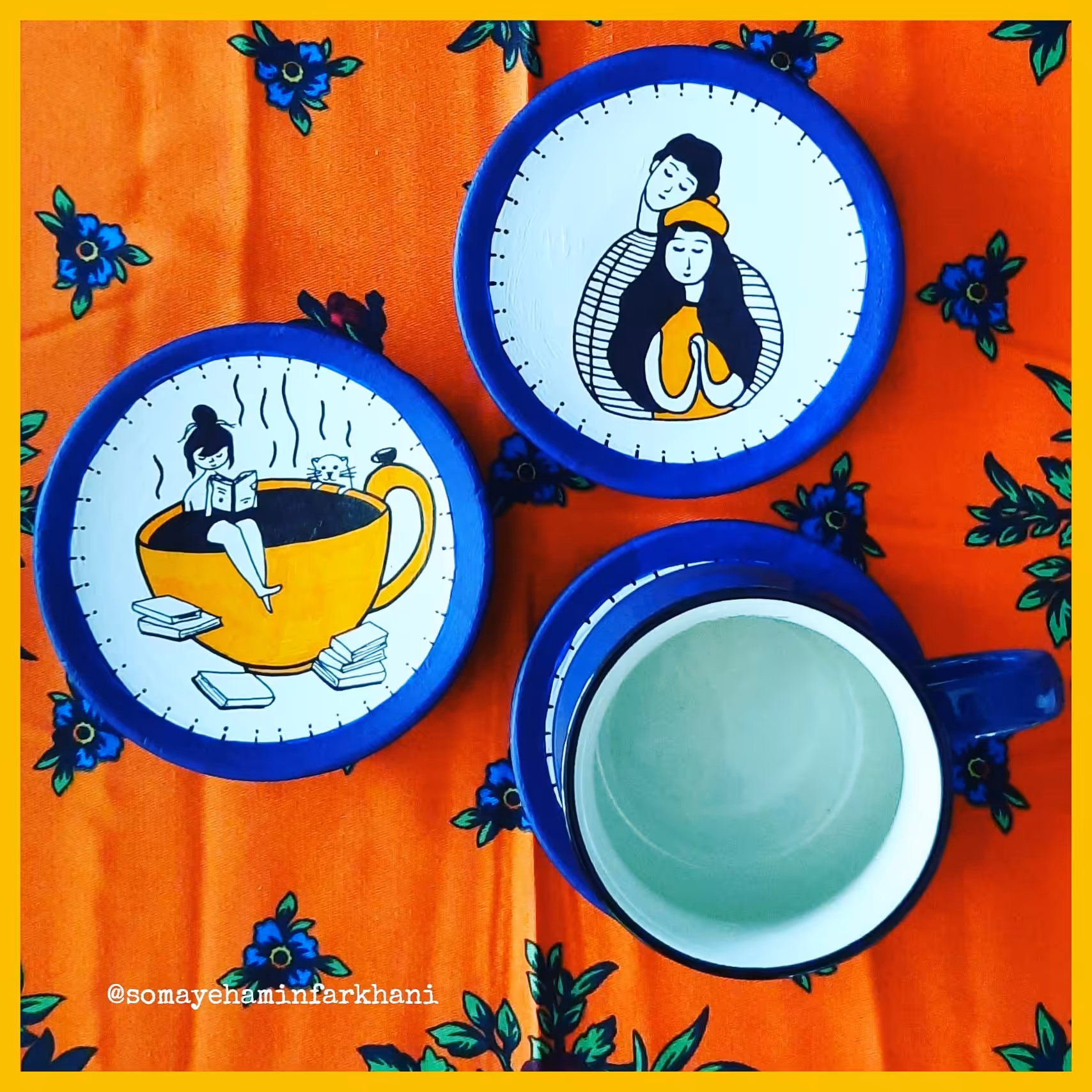 زیرلیوانی سفالی در طرح های دلخواه