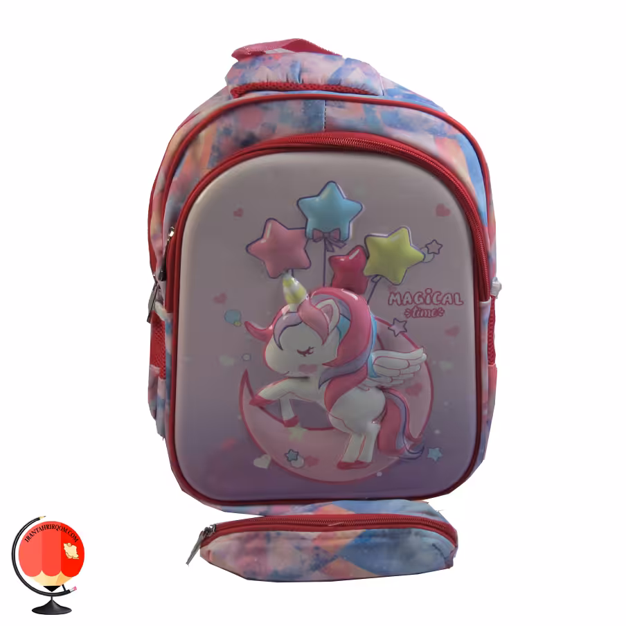 ست کوله پشتی و جامدادی طرح برجسته اسب تک شاخ