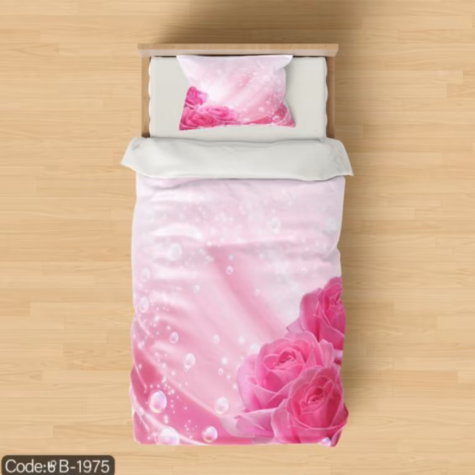 روتختی دونفره سه بعدی جدید و شیک طرح گل رز صورتی با زمینه  روشن با ضمانت و الیاف ضدحساسیت مناسب عروس(برای تخت با عرض160)