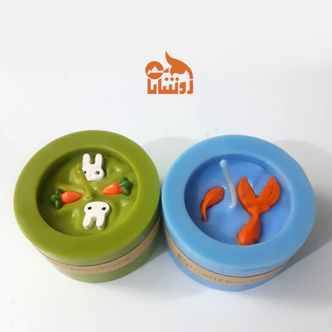 شمع نوروز 1402 یک عدد شمع ظرف ماهی و یک عدد شمع خرگوش دار