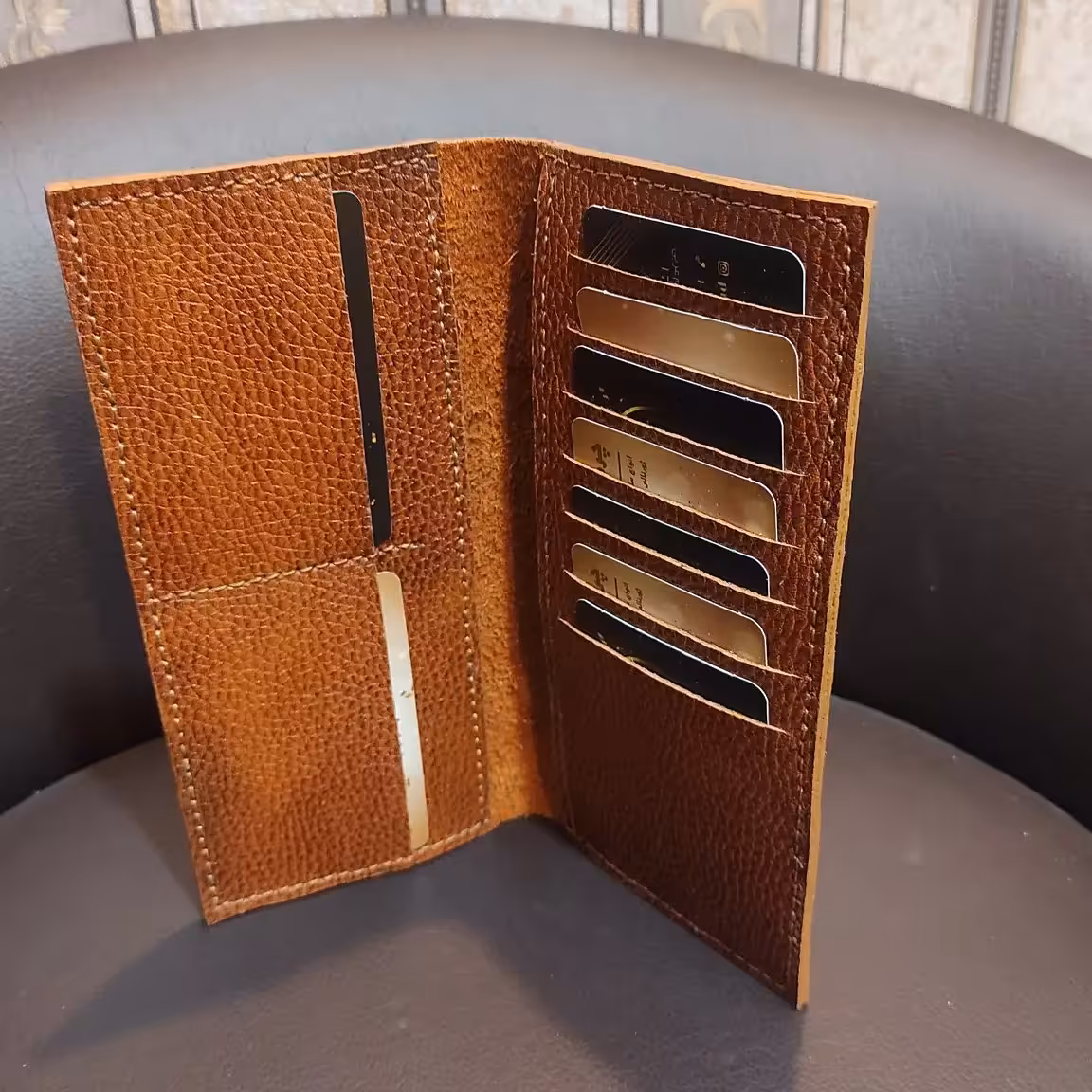 کیف پول کتی تمام چرم عسلی