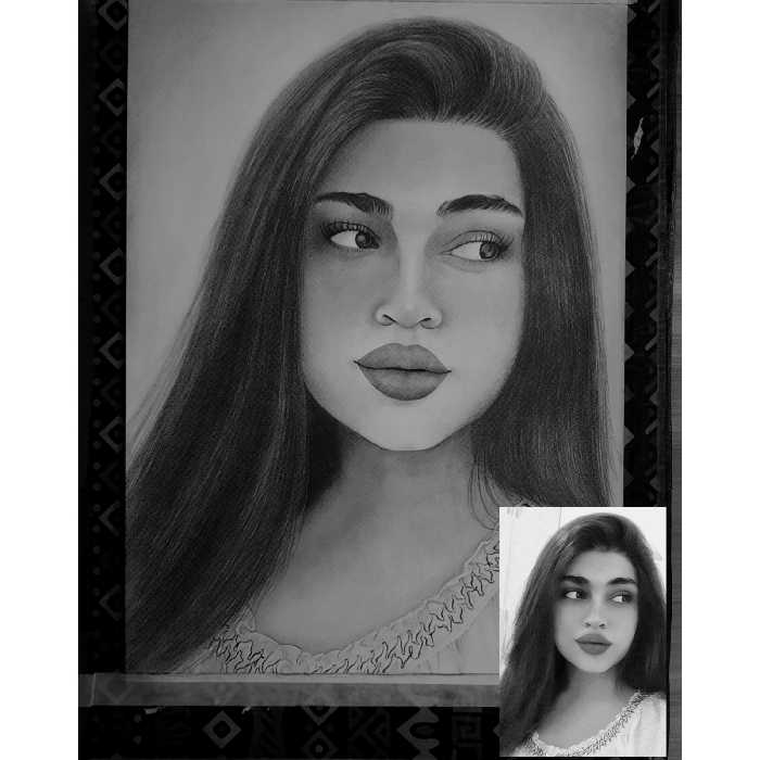 طراحی چهره سیاه قلم با 100 درصد شباهت سایز . a3 .