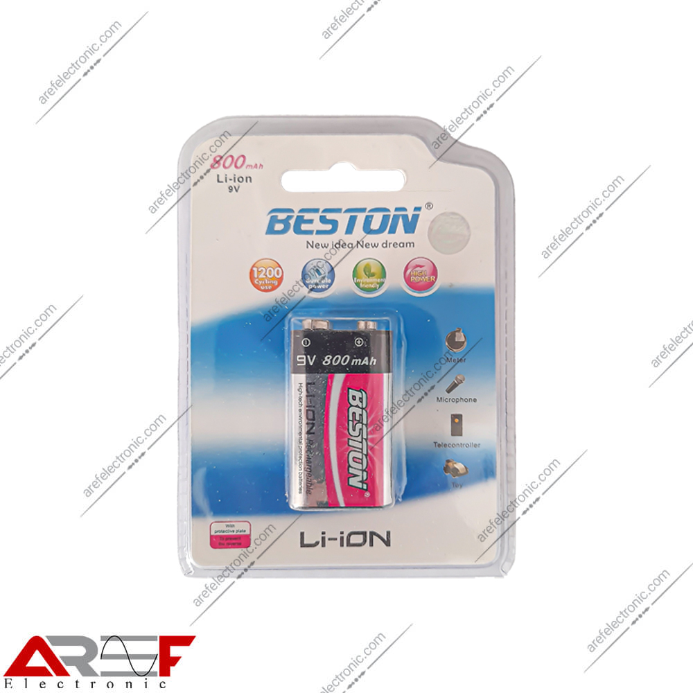 باتری کتابی شارژی بِستون مدل Li_ion دارای 9 ولت و 800 میلی آمپر - فروشگاه عارف الکترونیک