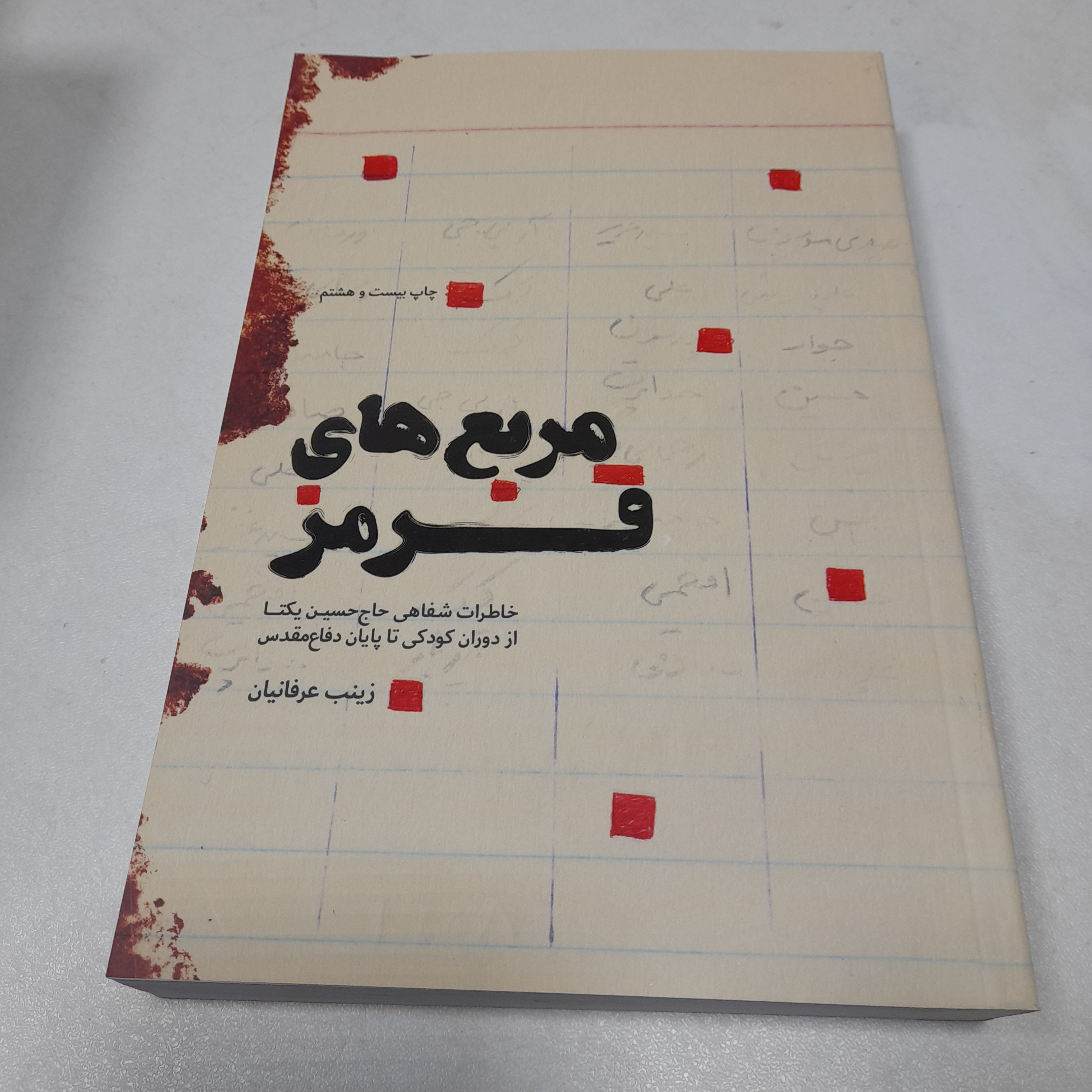 کتاب مربع های قرمز،خاطرات شفاهی حاج حسین یکتاازدوران کودکی تاپایان دفاع مقدس، به قلم زینب عرفانیان، نشرشهیدکاظمی 