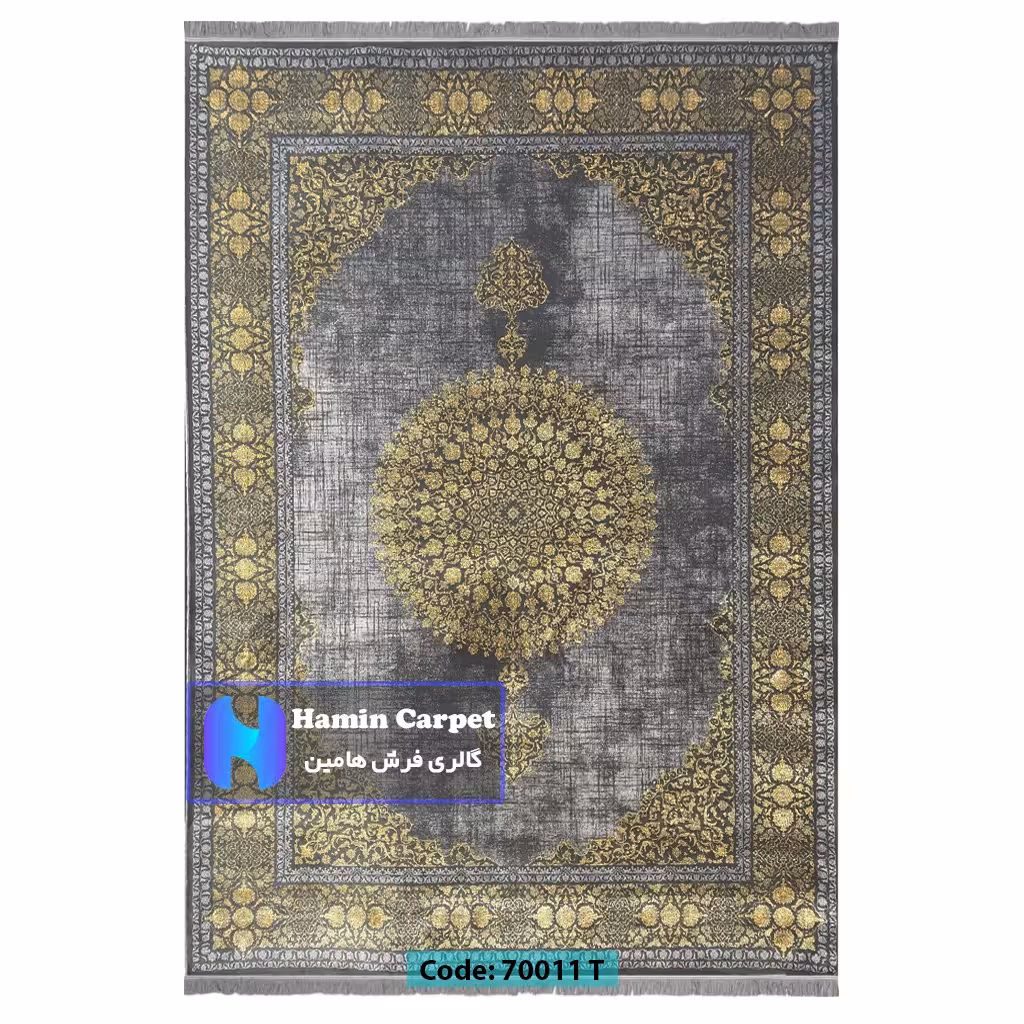 فرش 9 متری 700شانه تراکم 2100 برجسته طرح ترنج دار طلایی کد SZ70011T