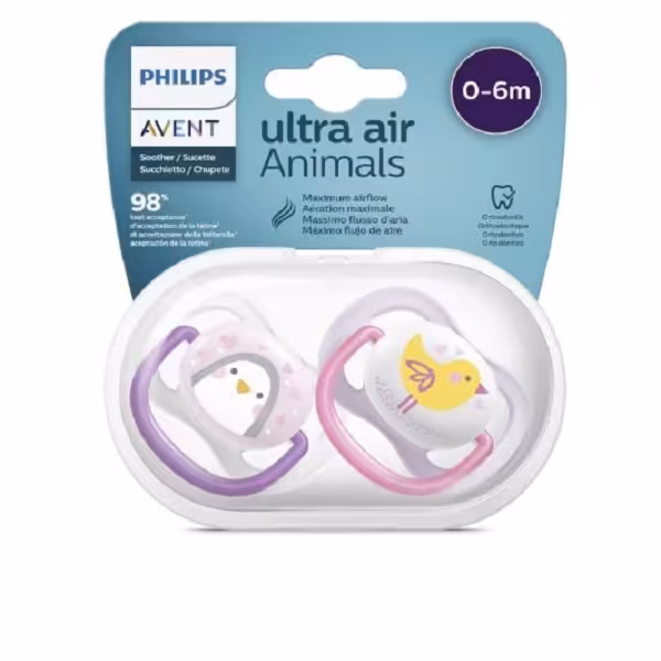 پستانک ارتودنسی الترا ایر 6-0 ماه طرح دار صورتی scf080/06 philips avent
