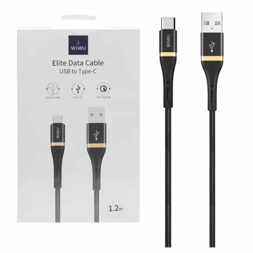 کابل شارژ فست 1.2 متری Wiwu Type-C مدل ED-101 - مشکی -برند درجه یک ویوو 