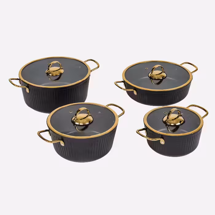 سرویس قابلمه 8 پارچه مشکی فلورانس درب فلت یونیک کد 8400