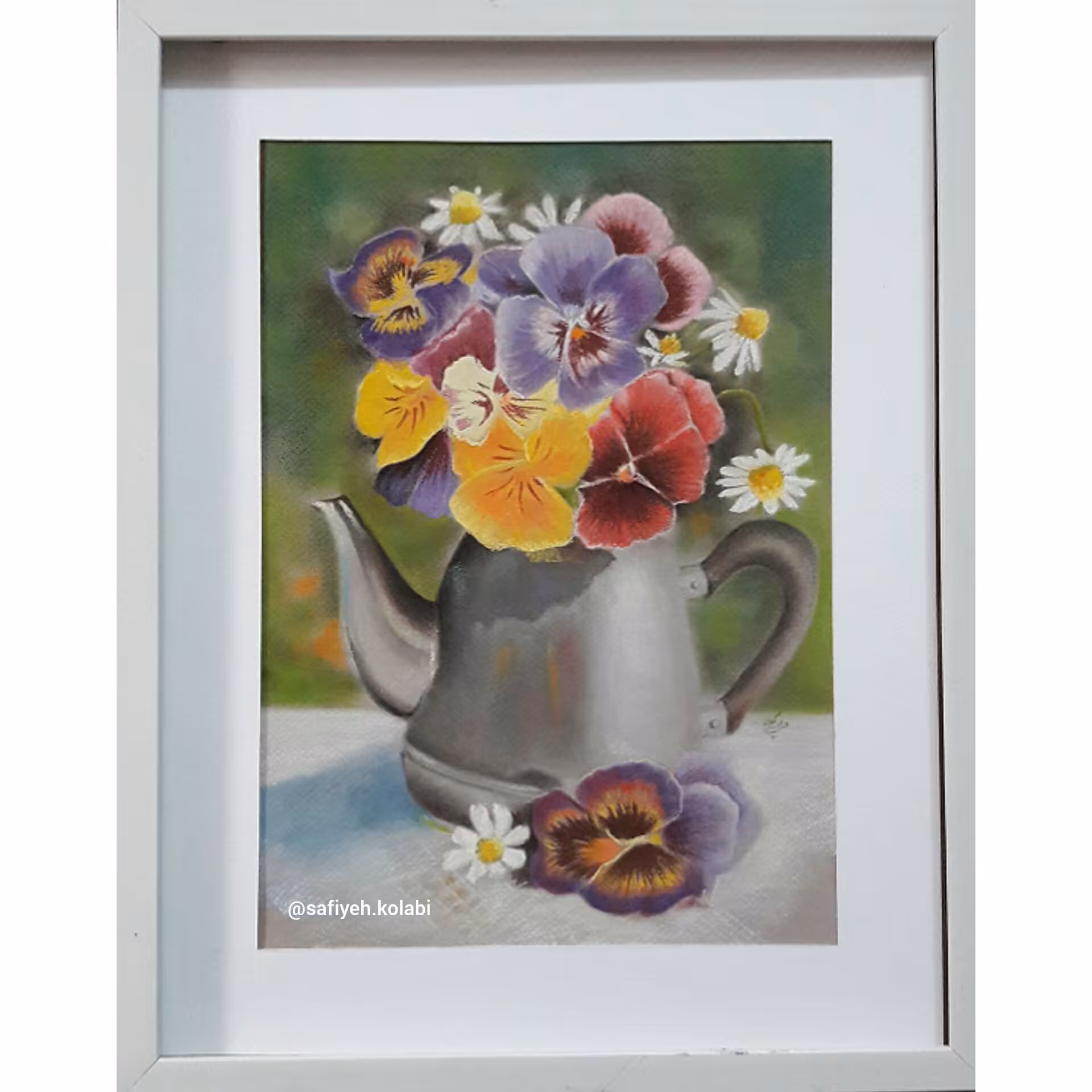  نقاشی گلهای بنفشه با پاستل گچی سایز آ3