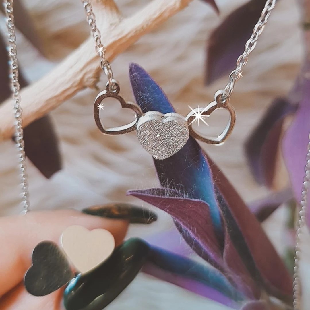 نیم ست قلب 3 قلو نقره ای