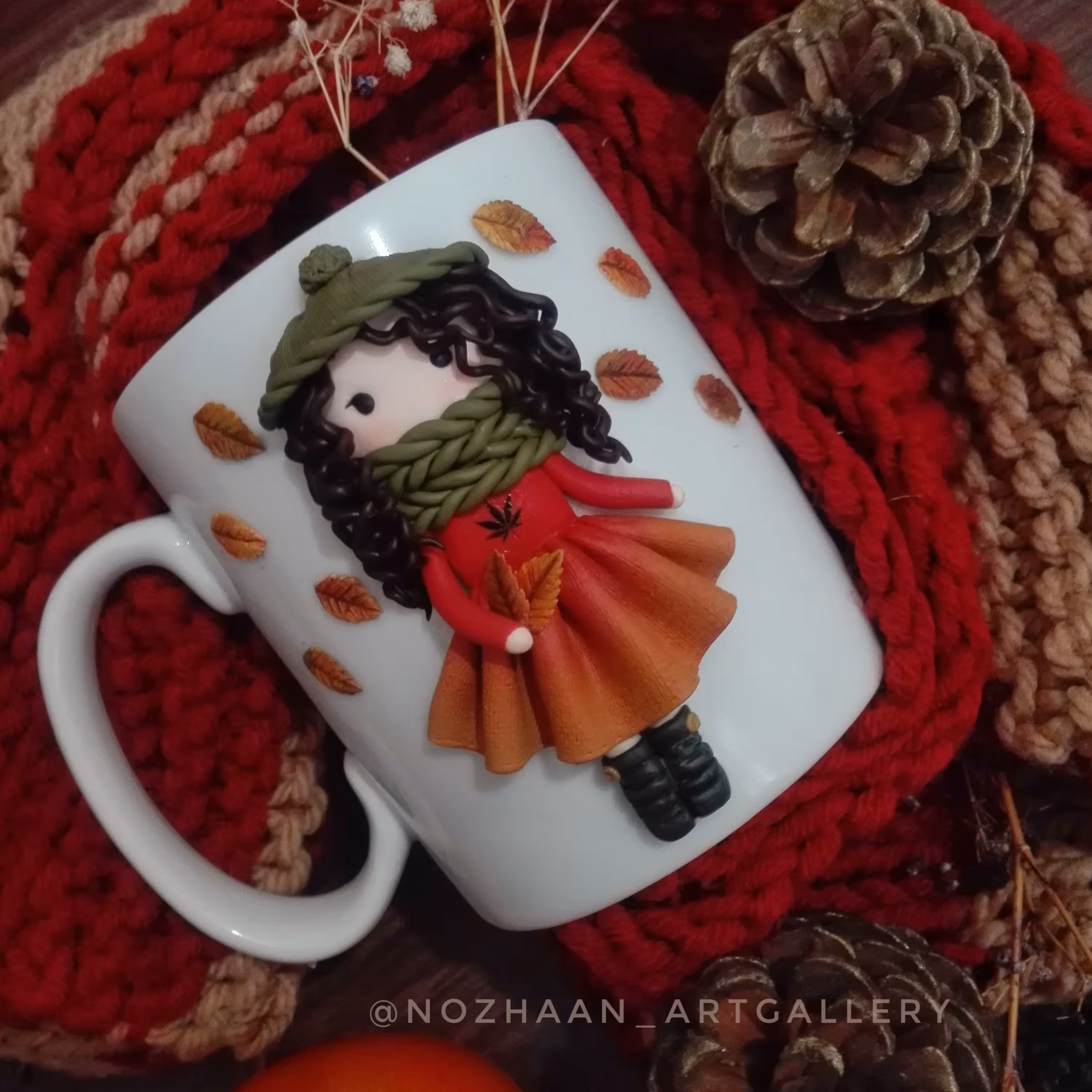 ماگ عروسکی خمیری پاییزی