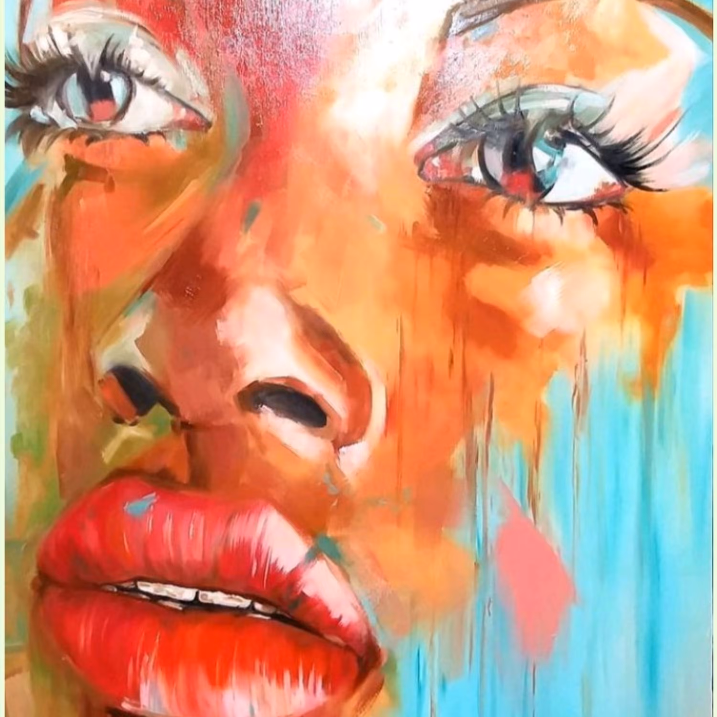 تابلو مدرن چهره سایز 60در80 مدرن ابی رنگ