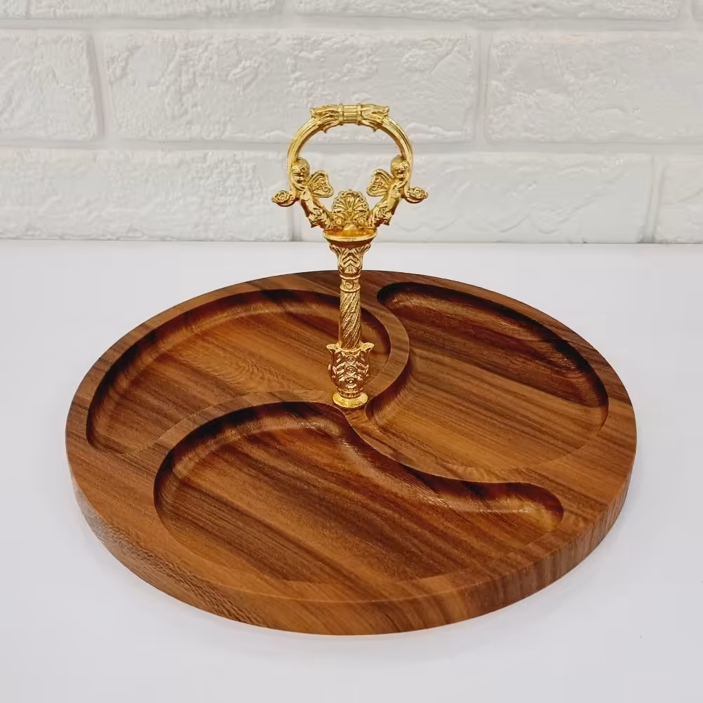 اردو خوری گرد چوبی  سه خانه دسته دار  کد 68