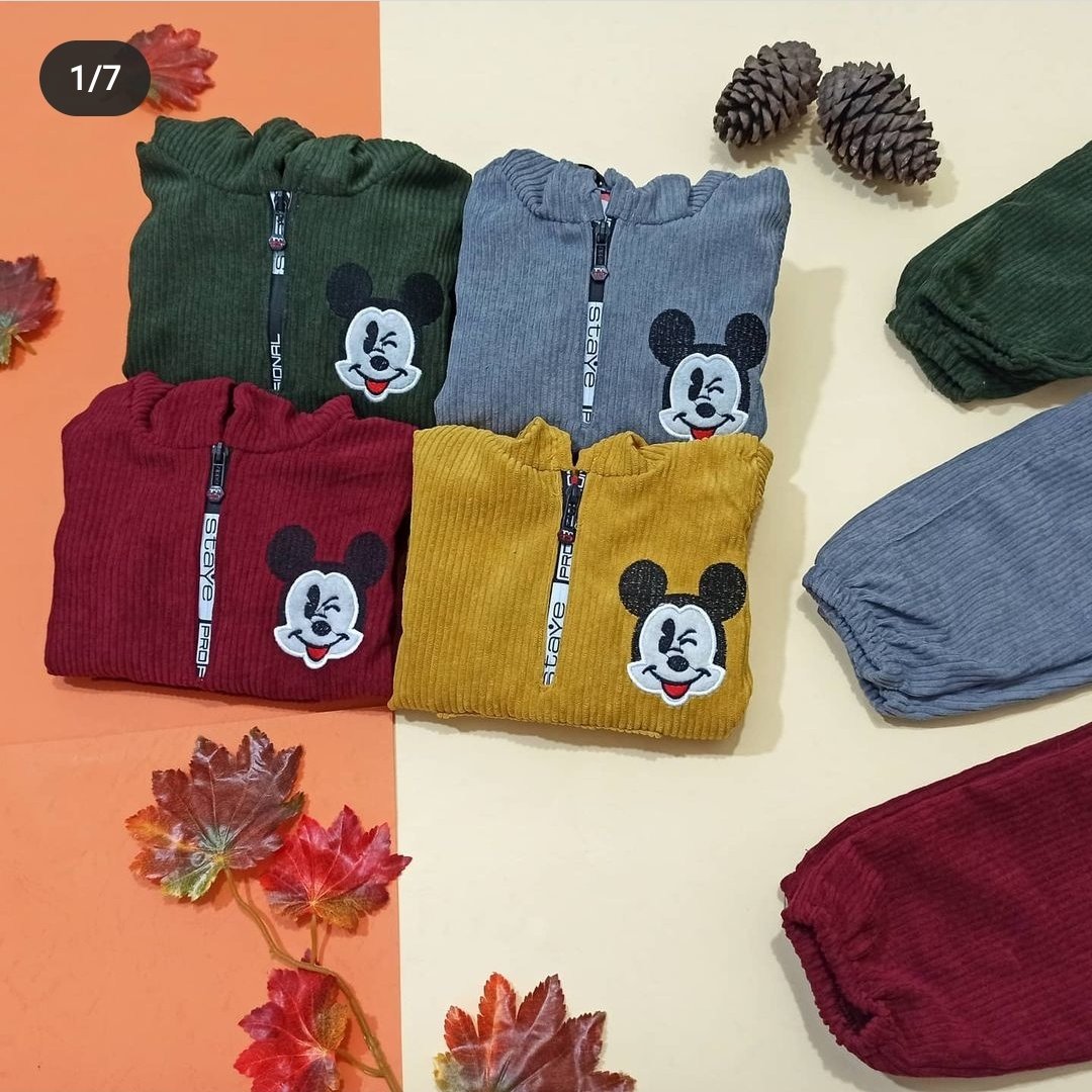 هودی و شلوار اسپرت مخمل میله ای طرح میکی