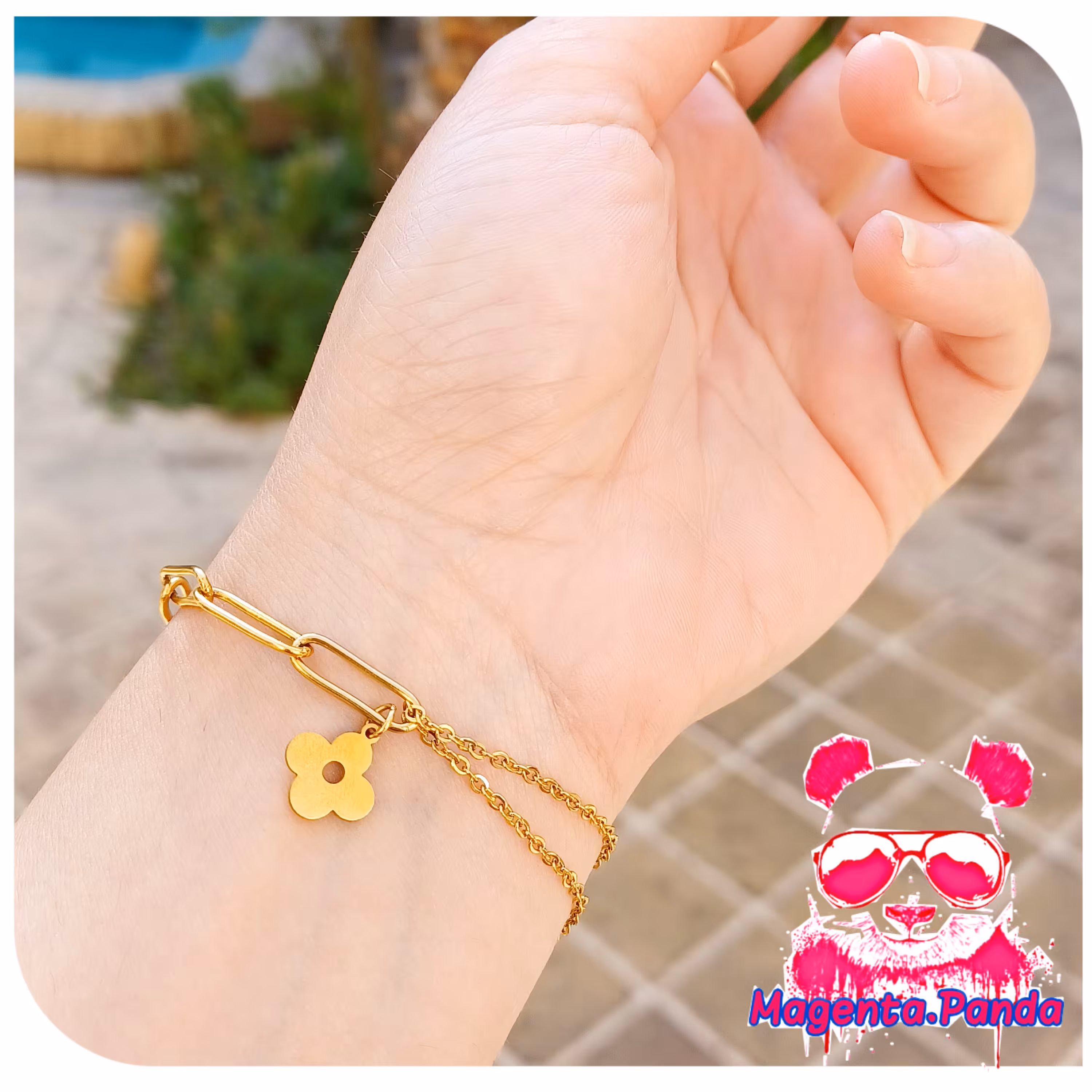 دستبند خاص ترکیبی با آویز گل تمام استیل تضمین رنگ ثابت