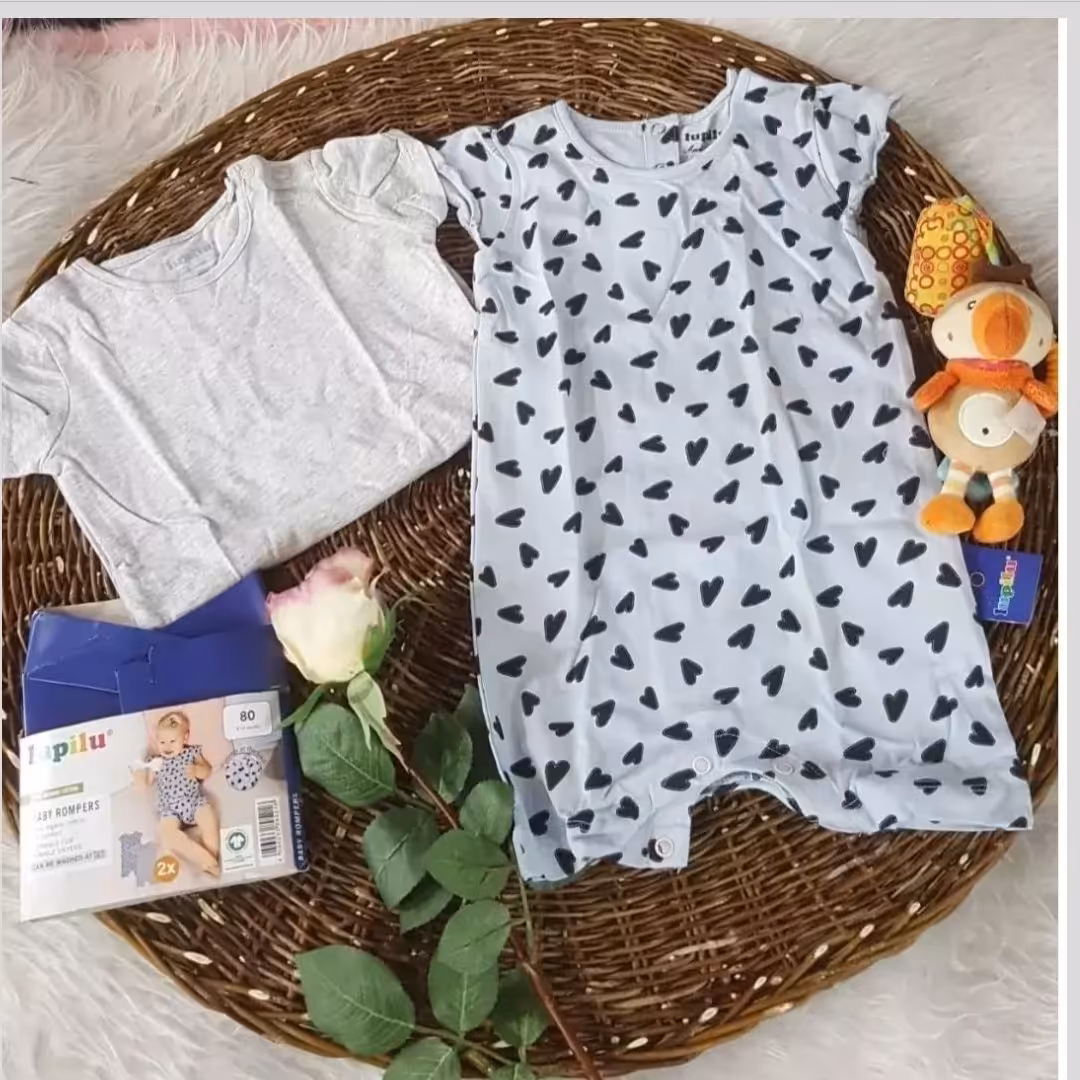 رامپر نوزادی  پک دو عددی2 تا 4 ما ه نخ پنبه طرح شاد  لوپیلو  آلمان