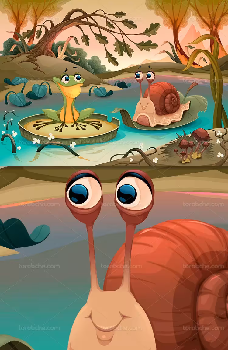وکتور کاراکتر حلزون و قورباغه | گرافیک با طعم تربچه