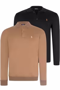 سویشرت مشکی مردانه سیاه دو مجموعه V4007 's Sweatshirt Camel Dewberry