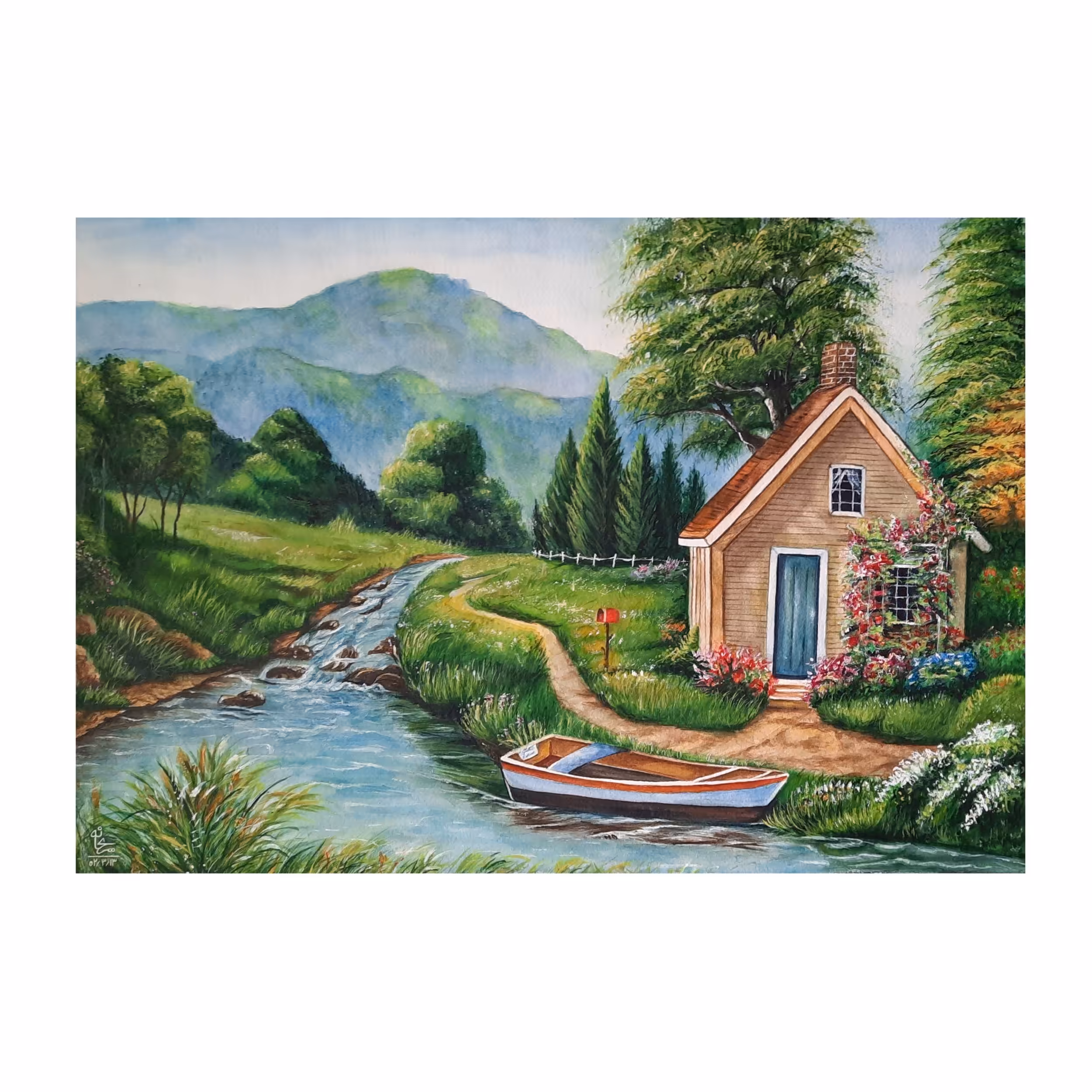 تابلو نقاشی آبرنگ طرح طبیعت و منظره 