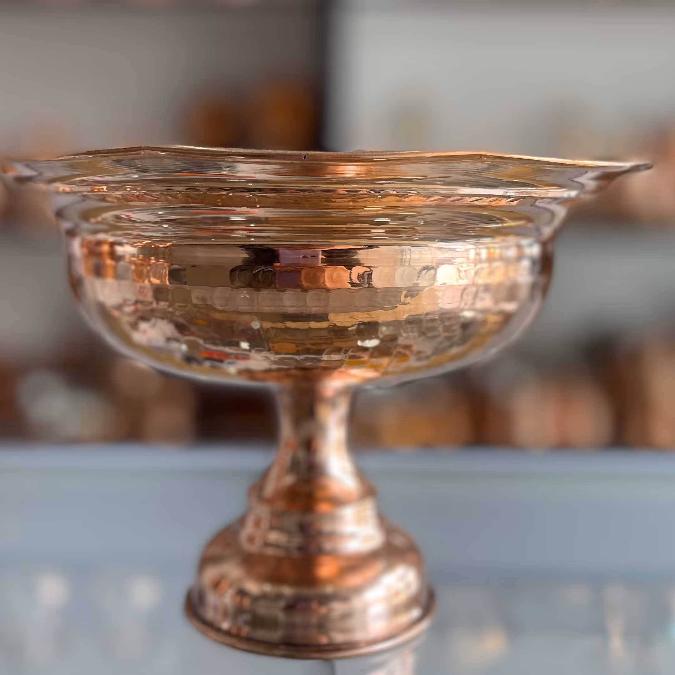 کاسه پایه دار شکلات خوری مسی طرح لاله کد3