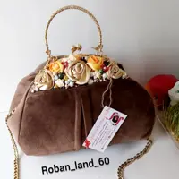 کیف پیلی دار روباندوزی شده ،دهنه فلزی مجلسی
