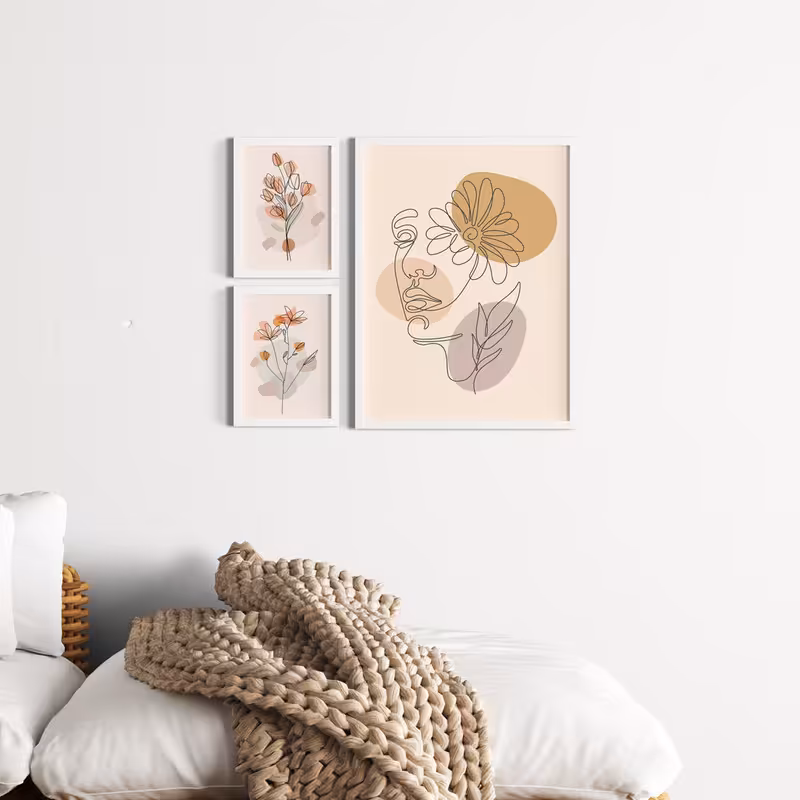 تابلو مدل لاین آرت مینیمال دخترانه کد SFW2302 بسته 3 عددی
