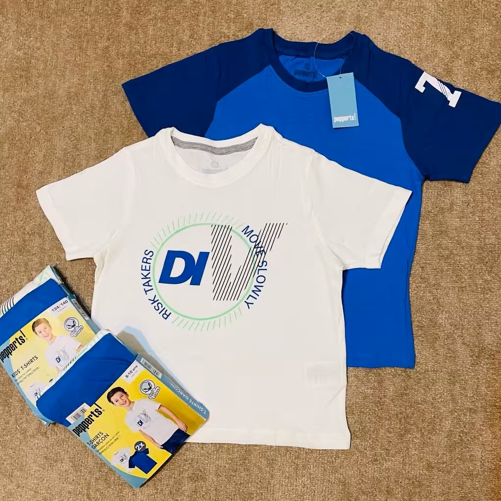 تیشرت پسرونه پک دوعددی 8 تا 10 سال نخ پنبه اورجینال آلمان برند پپرتز